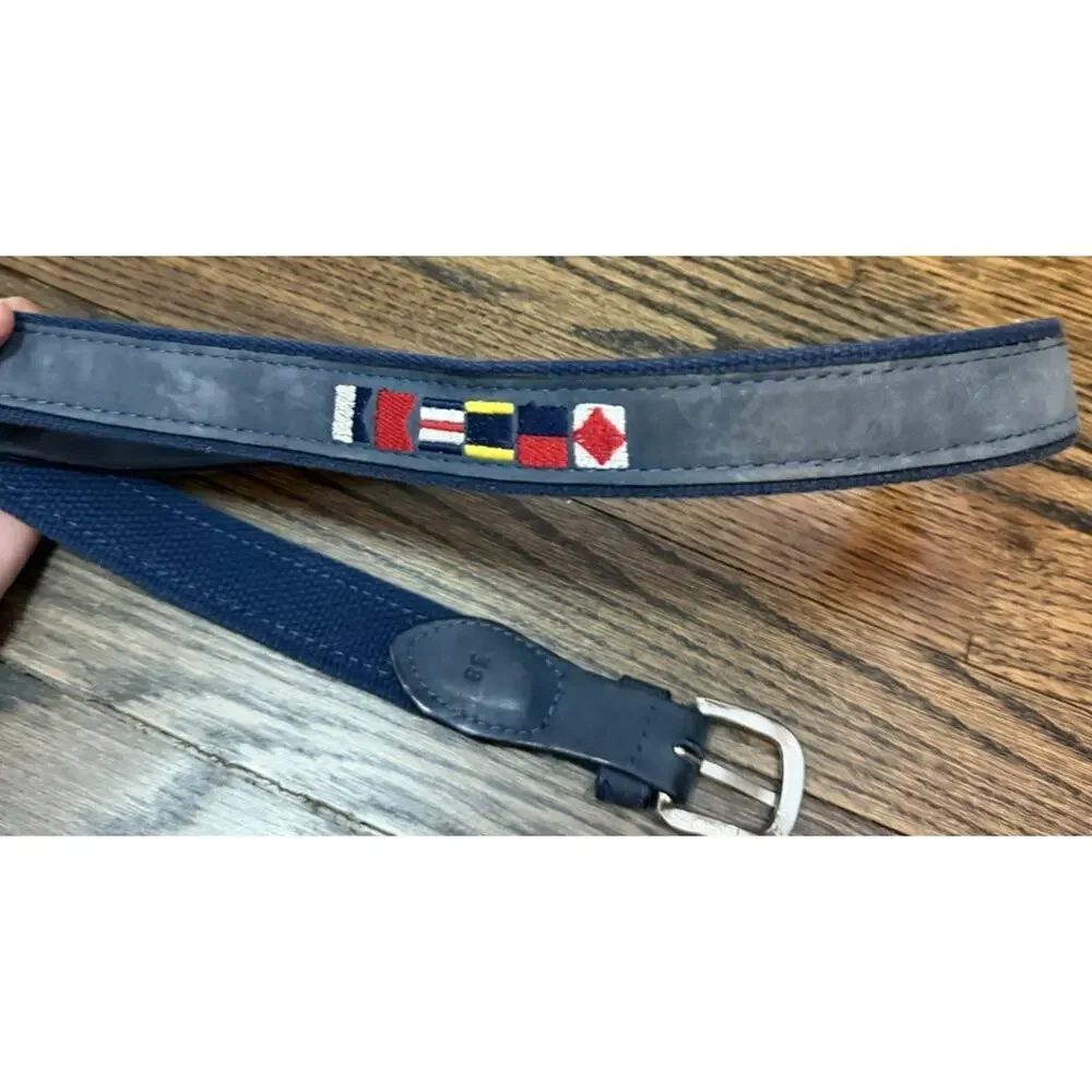 Zeppelin Navy Blue Nautical Flags Embroidered Belt Sz 38